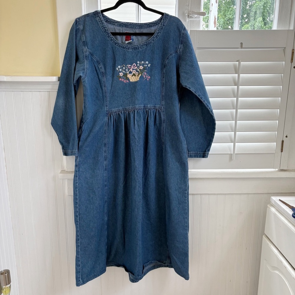 Sun Belt Denim Vintage Floral Embroidered Babydoll Dress Women’s Size XL